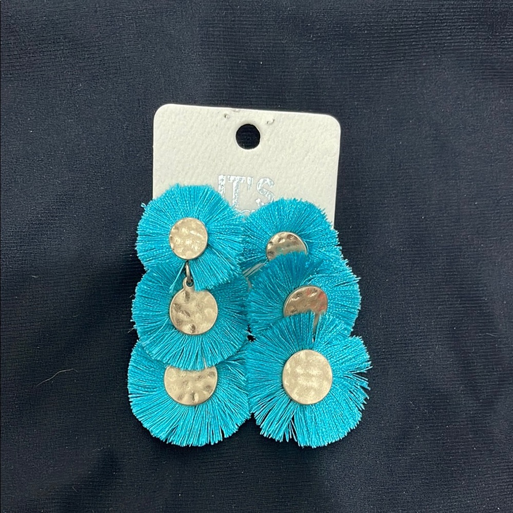 Teal Fringe Drop Earrings